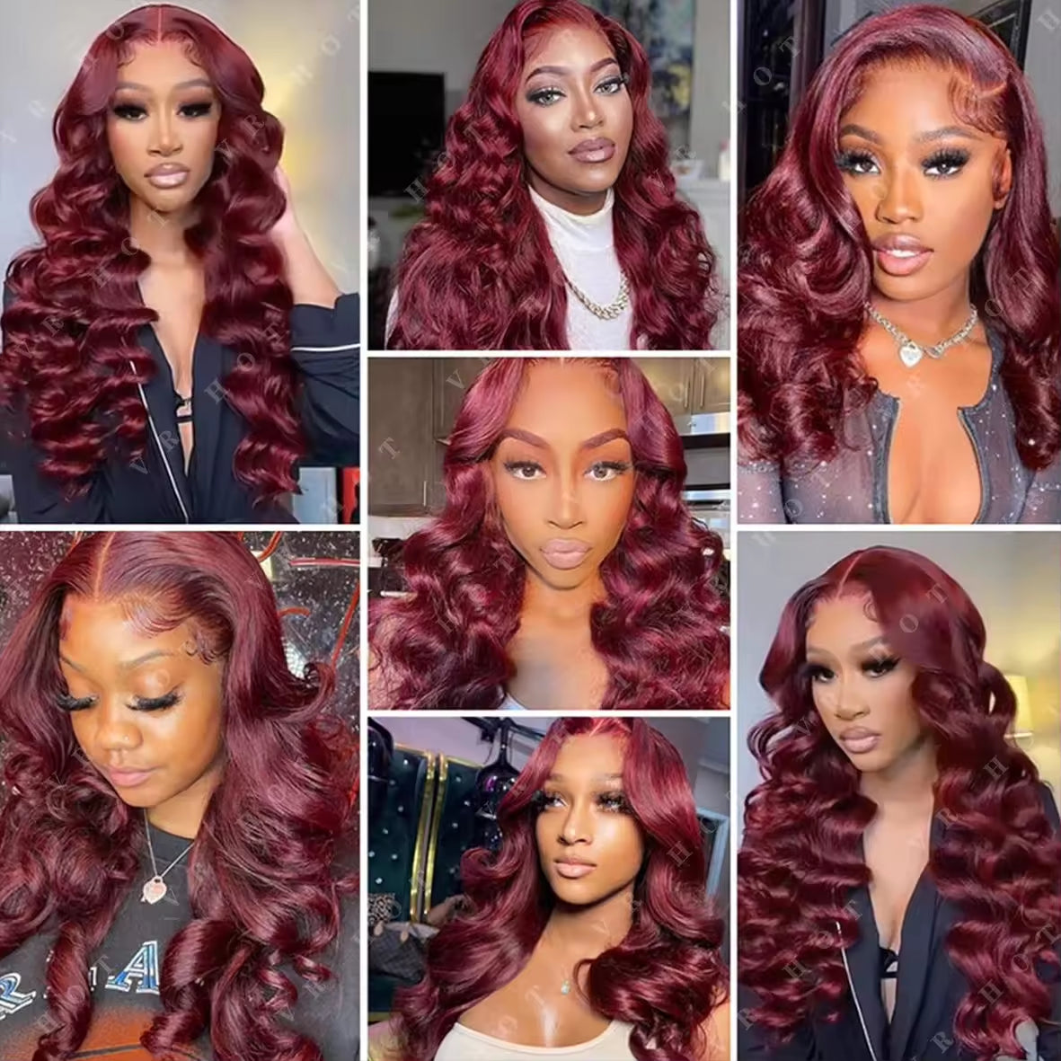 Peluca de Cabello Humano Body Wave – Lace Front HD 13x4 (Color Borgoña)