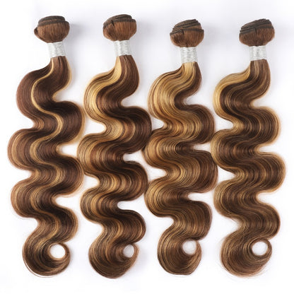 Extensión de cabello humano, color piano, nuevo tono P, ondulada tipo body wave.”