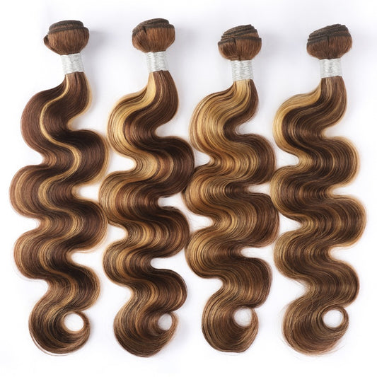 Extensión de cabello humano, color piano, nuevo tono P, ondulada tipo body wave.”