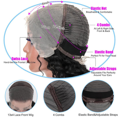 Peluca de cabello humano con encaje frontal y ondas profundas