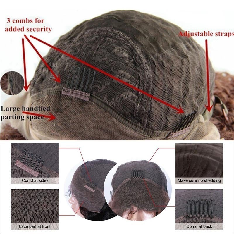 Peluca lace front negra esponjosa de longitud media con rizos pequeños y volumen natural