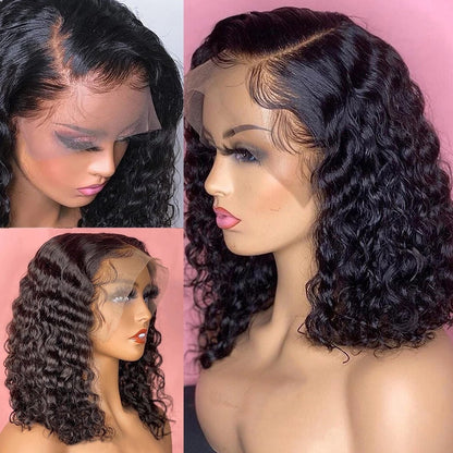 Peluca lace front negra esponjosa de longitud media con rizos pequeños y volumen natural