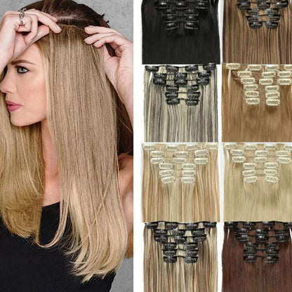 Extensiones de peluca, set de 6 piezas, cabello largo y liso