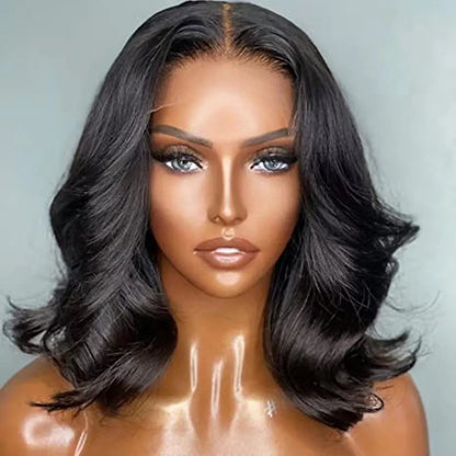 Peluca frontal con diadema y lace, cabello corto y ondulado de fibra  de alta temperatura